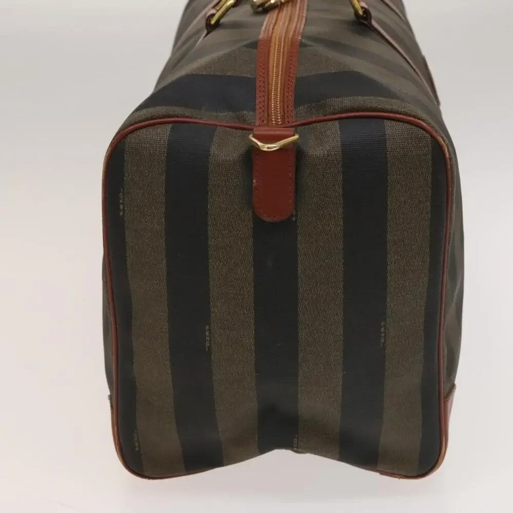 FENDI Pecan Canvas Boston Bag Black Brown Gold
